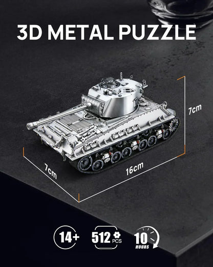 Piececool 3D Metal Puzzle M4 Sherman Medium Tank – 512 Pieces – Military Series – Difficulty Level 4 – Stainless Steel DIY Model Kit-Age16+