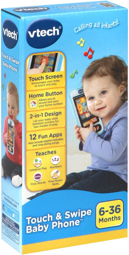 VTech Touch & Swipe Baby Phone Interactive Learning Toy with Lights, Sounds, Songs & Educational Activities | Blue