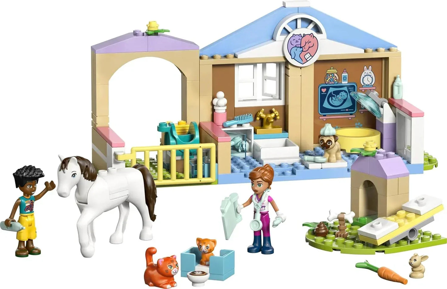 LEGO Friends 42696 Animal Vet Clinic - Educational Toy w/a Horse Stable, 2 Mini Dolls, Pet Dog, Bunny & Cat Figures Plus Accessories - Birthday Gift for 4+ Year Old Girls