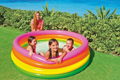 Intex 56441 Sunset Glow Inflatable Kids Pool – 66 in × 1 in (168 × 46 cm) Round Backyard Swimming Pool for Children