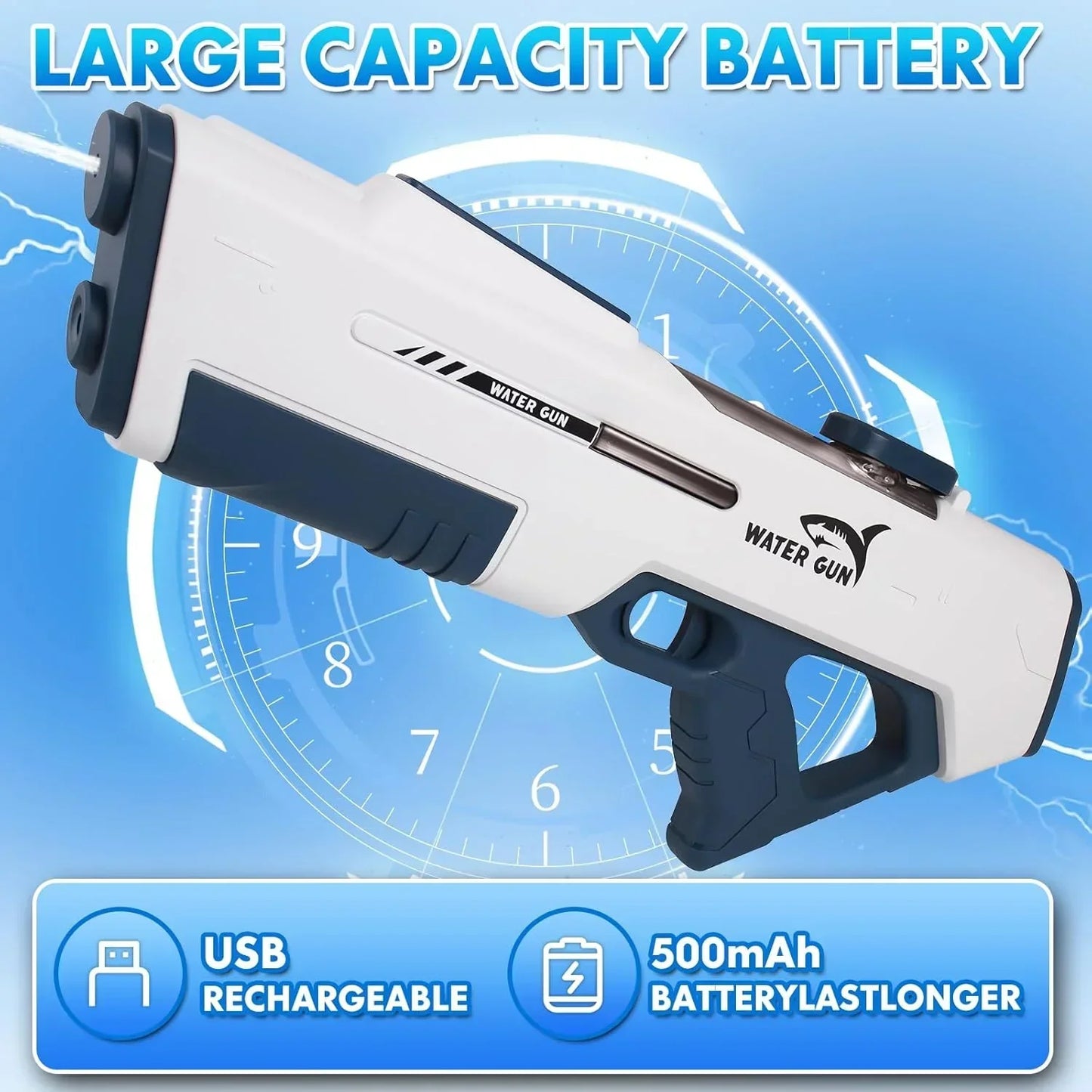 Electric Water Guns for Adults Kids, Automatic Water Reload & Shooting, Water Gun, Large Capacity Battery Powered Squirt Gun, Summer Beach Pool Backyard Outdoor Toys (White) - Jaiman Toys
