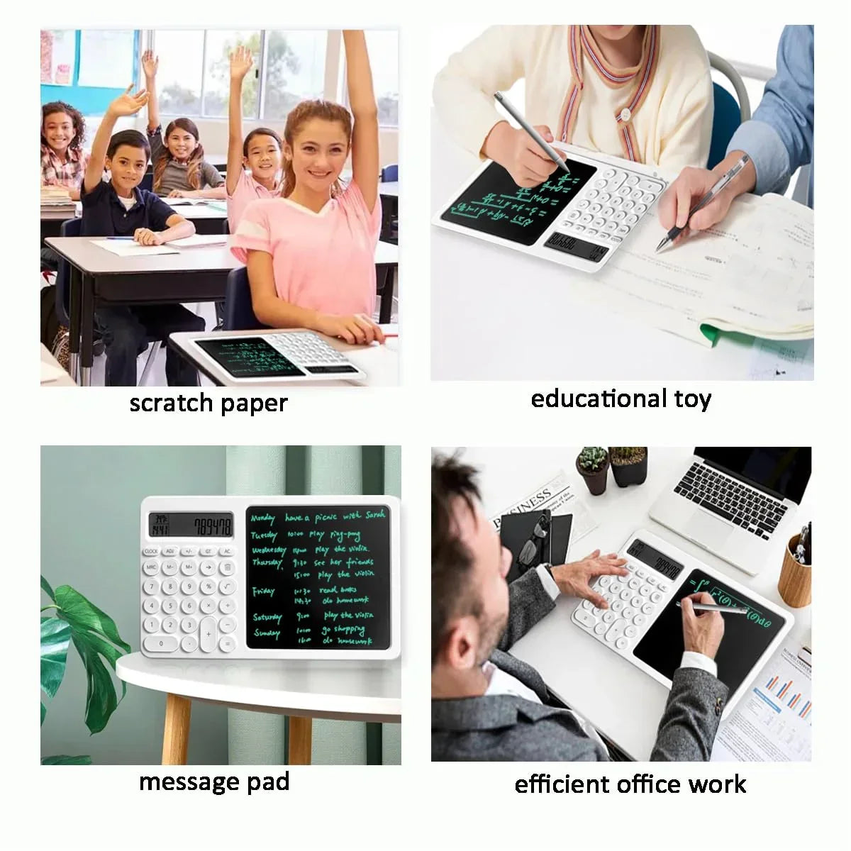 Electronic LCD 8" Writing Tablet with Calculator | 2-in-1 Note Taking Pad with Time & Temperature Display, Hidden Stand & Gift Box - Jaiman Toys