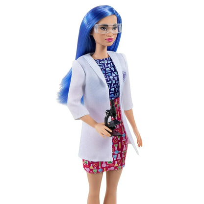 Barbie Scientist Doll (12 inches), Blue Hair, Color Block Dress, Lab Coat & Flats, Microscope Accessory, Great Gift for Ages 3 Years Old & Up - Jaiman Toys