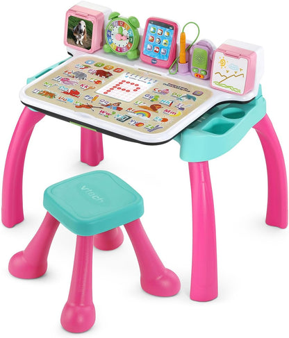 VTech Explore & Write Deluxe Activity Desk Pink Interactive Learning Table with Stool & Stylus | Educational Toy for Toddlers