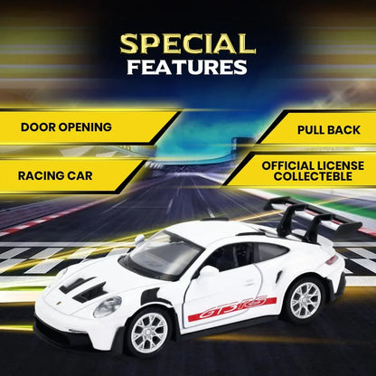 RMZ City 1:36 Porsche 911 GT3 RS Die-Cast Car – White | Openable Doors, Pull-Back Action