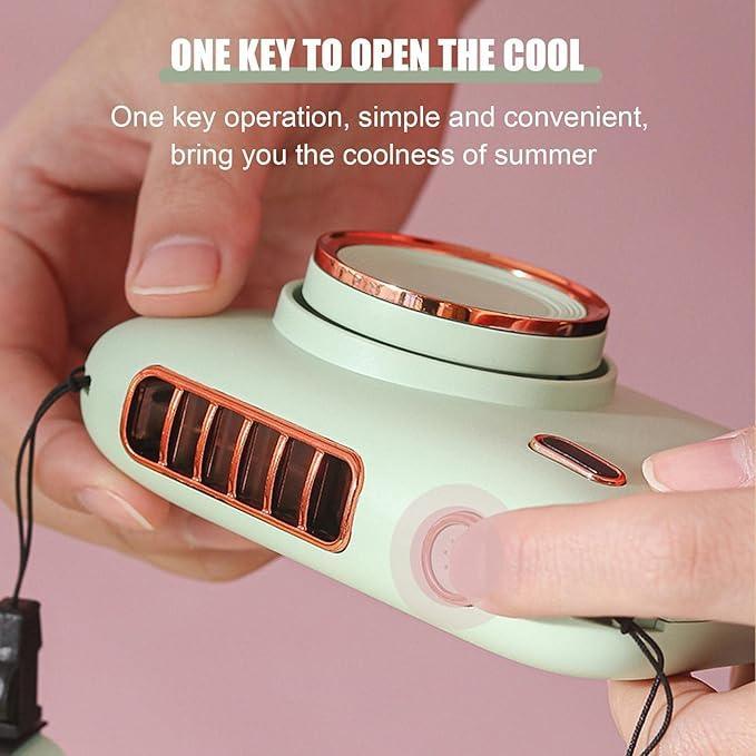 Mini Haletr Fan - Portable Hands-Free Personal Fan USB Rechargeable Camera Shape Fan (Light Green) - Jaiman Toys