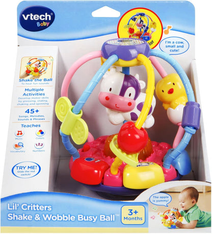 VTech Baby Lil' Critters Shake & Wobble Busy Ball, Purple | Interactive Light-Up Sensory Activity Toy with Music & Animal Friends