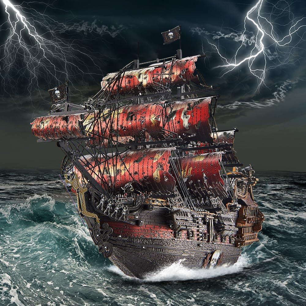 Piececool 3D Metal Puzzle Queen Anne’s Revenge Pirate Ship Model – 439 Pieces – Level 5 Difficulty – Stainless Steel DIY Model Kit- Age16+