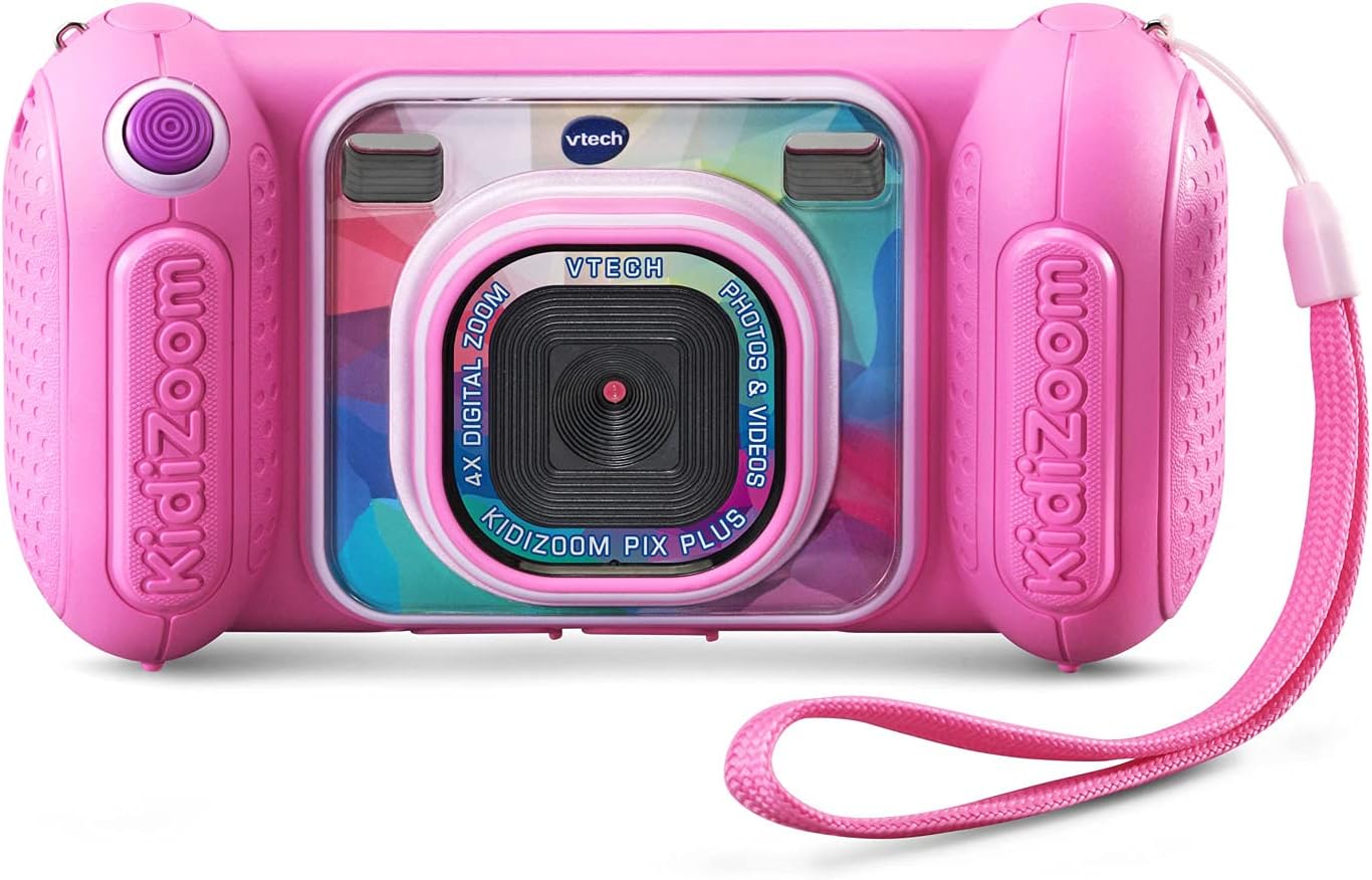 VTech KidiZoom Camera Pix Plus, Pink | Kids Digital Camera with 4X Digital Zoom, Selfie Mode, HD Photos & Videos, Voice Recorder, Games & Expandable Memory
