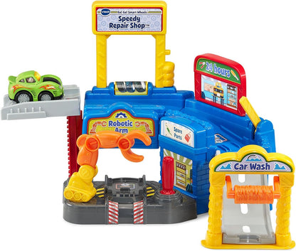 VTech Go! Go! Smart Wheels Speedy Repair Shop | Interactive Vehicle Garage Playset with SmartPoint Car, Car Wash & Repair Station for Toddlers