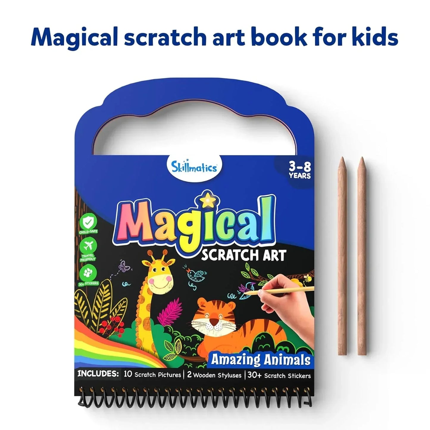 Skillmatics Paper Magical Scratch Art Book For Kids - Animals, Craft Kits & Supplies, Diy Activity & Stickers, Gifts For Toddlers, Girls & Boys Ages 3, 4, 5, 6, 7, 8, Travel Toys, Multicolor - Jaiman Toys