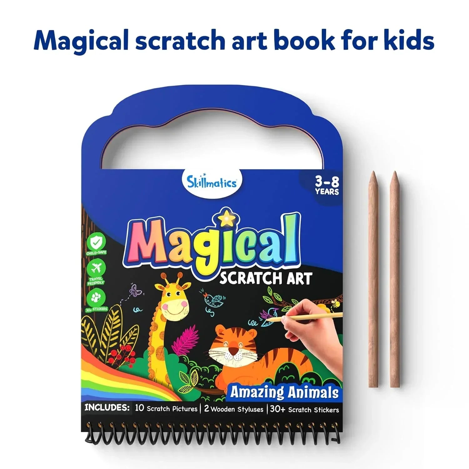 Skillmatics Paper Magical Scratch Art Book For Kids - Animals, Craft Kits & Supplies, Diy Activity & Stickers, Gifts For Toddlers, Girls & Boys Ages 3, 4, 5, 6, 7, 8, Travel Toys, Multicolor - Jaiman Toys