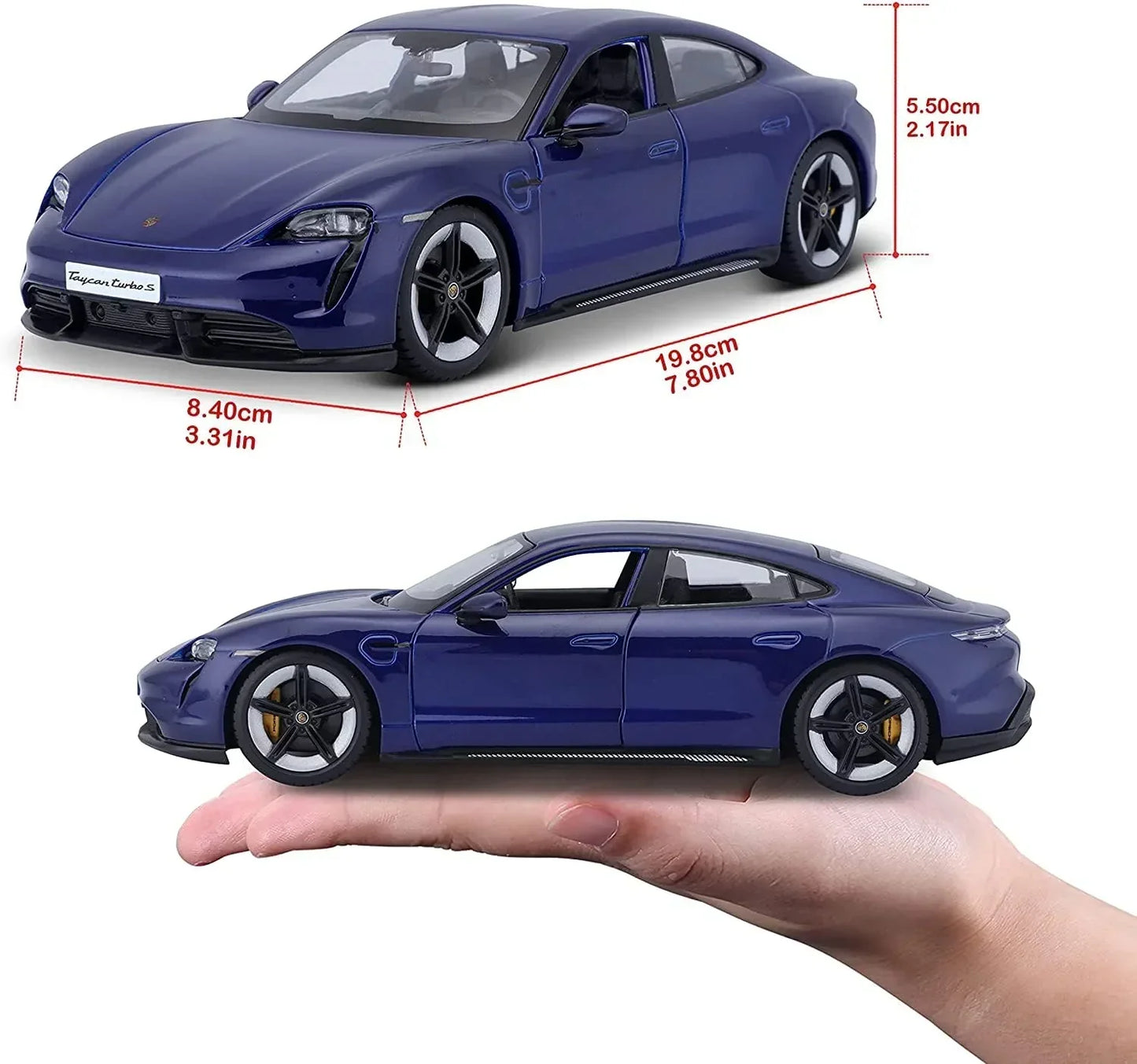 Bburago - 1/24 Scale Model Compatible with Porsche Taycan Turbo S 2019 Sports Car Miniature Collectible (Blue) - Jaiman Toys