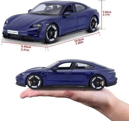 Bburago - 1/24 Scale Model Compatible with Porsche Taycan Turbo S 2019 Sports Car Miniature Collectible (Blue) - Jaiman Toys