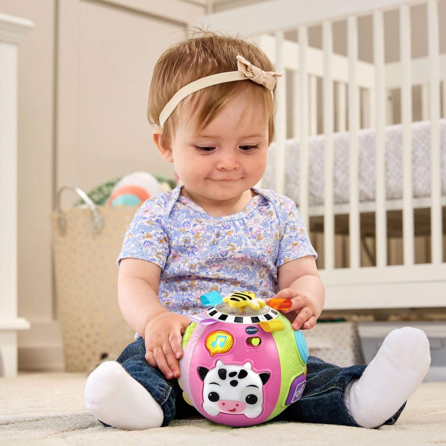 VTech Baby On-the-Moove Activity Ball with Textures, Lights, Sounds & Sensory Learning Activities | Interactive Baby Toy | Pink