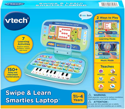 VTech Swipe and Learn Smarties Laptop | Interactive Educational Learning Laptop with ABC Keyboard, Piano Keys, Games & Music for Toddlers, Blue