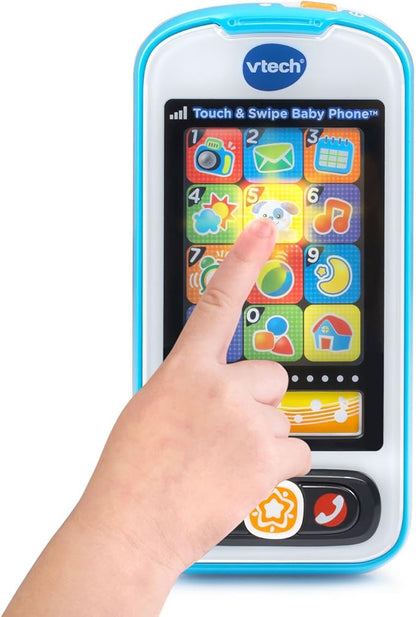 VTech Touch & Swipe Baby Phone Interactive Learning Toy with Lights, Sounds, Songs & Educational Activities | Blue