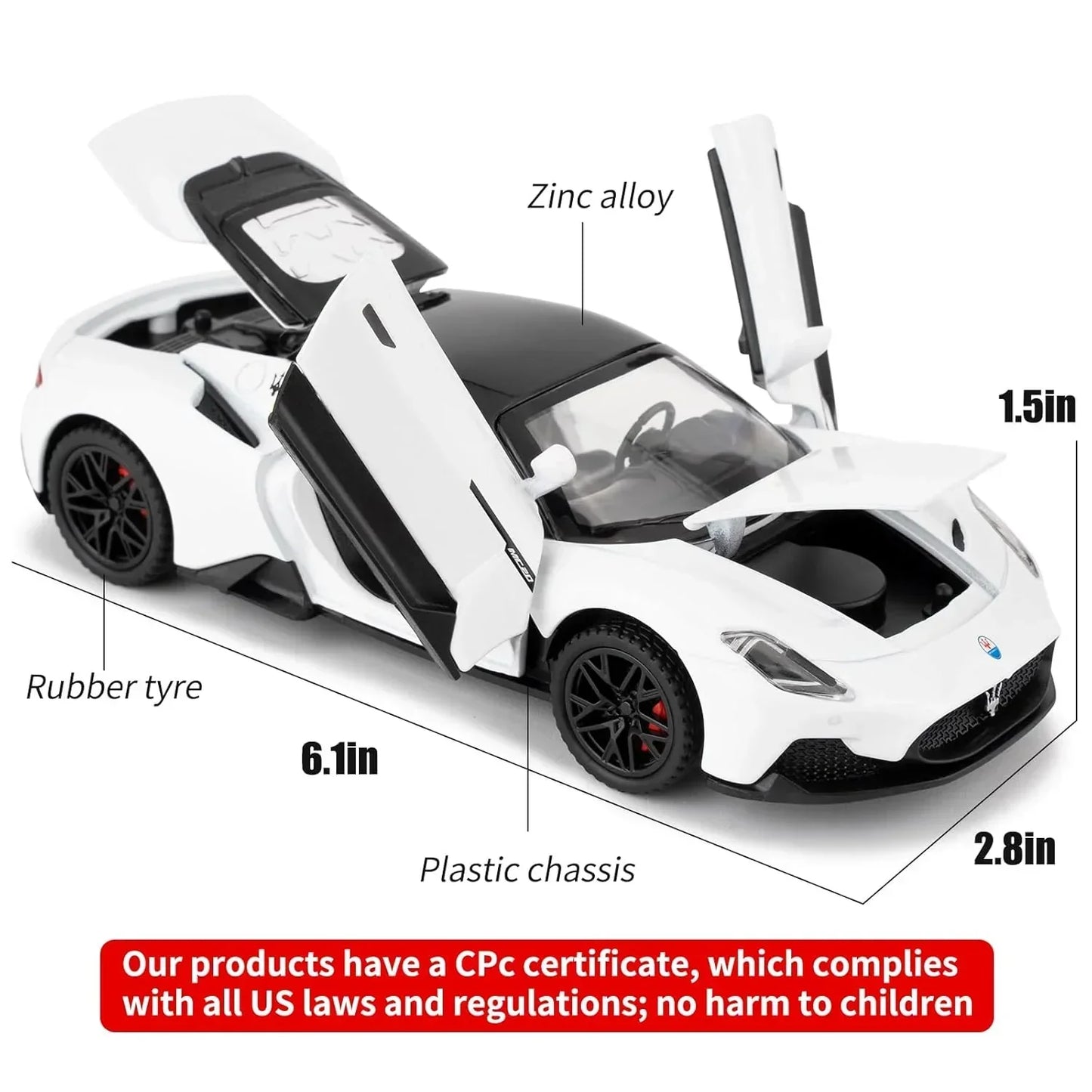 1:32 Maserati MC20 Diecast Alloy Model Car – Pull Back Toy with Sound & Light | Collectible Gift Toy - Jaiman Toys