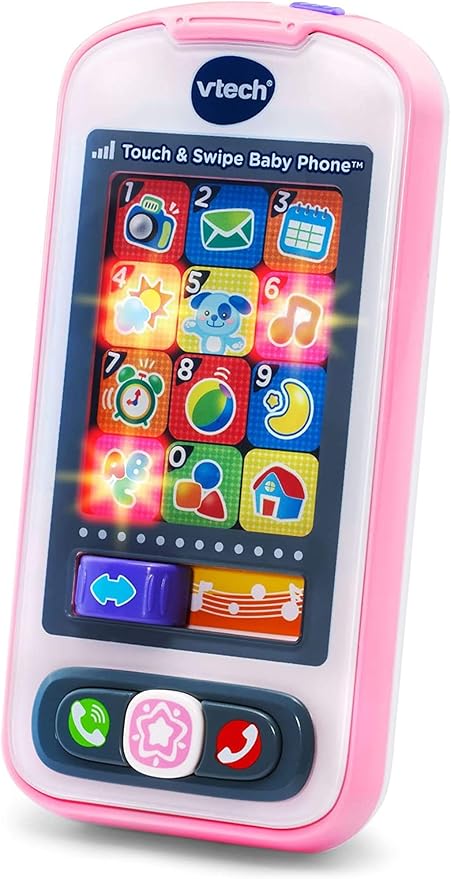 VTech Touch & Swipe Baby Phone Interactive Learning Toy with Lights, Sounds, Songs & Educational Activities | Pink