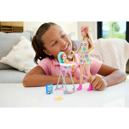 Barbie Skipper Doll & Playset with Accessories, Babysitting Set Themed to Mealtime, Color-Change Toy Play - Jaiman Toys