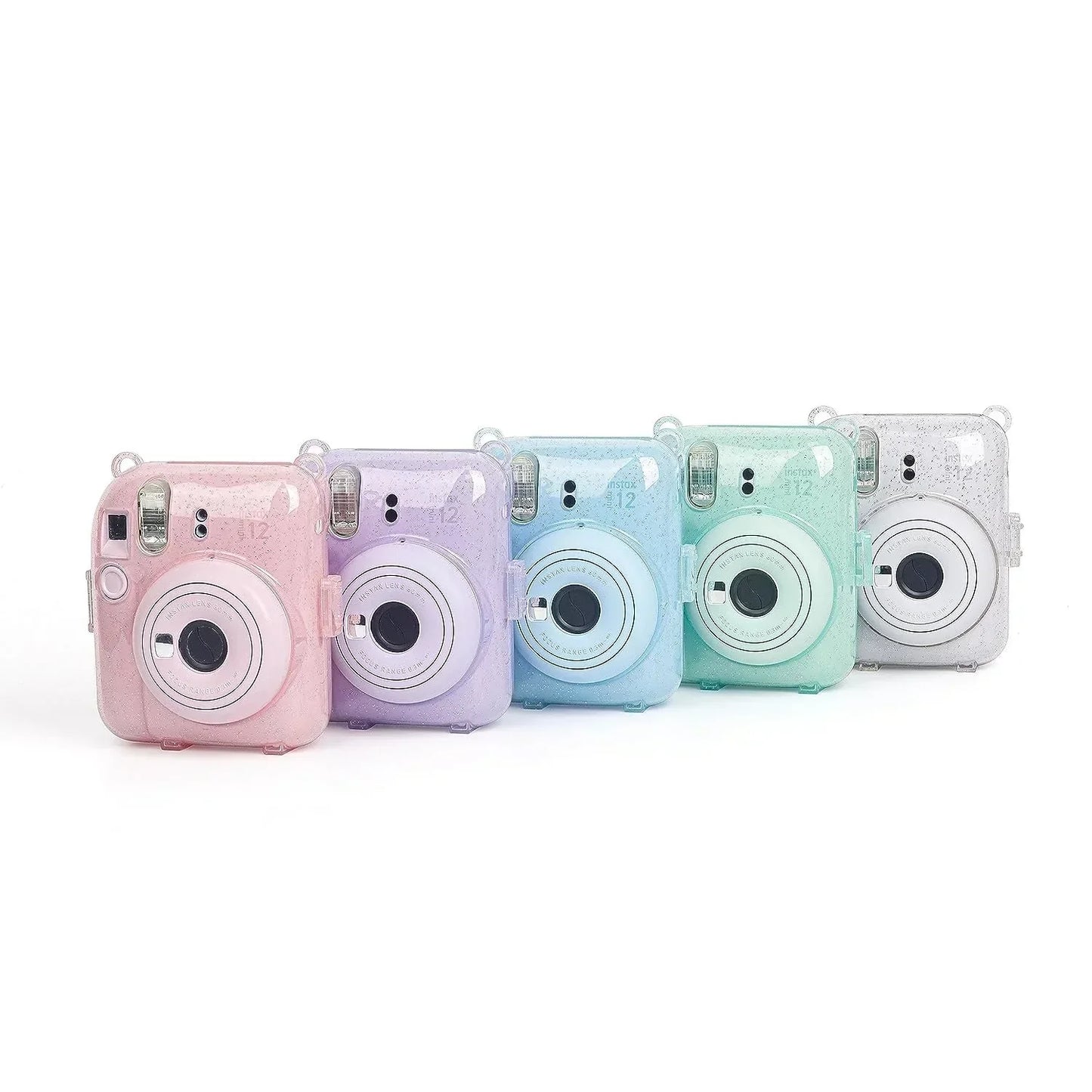 Fujifilm Instax Clear Storage Case for Instax Mini 12 Camera Case Transparent with Shoulder Strap and Camera Sticker with Photo Pocket for Store 10 Photos- Blossom Pink - Jaiman Toys