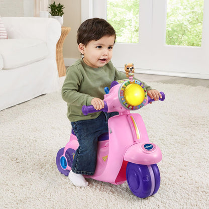 VTech 2-in-1 Map and Go Scooter for Toddlers | Interactive Ride-On & Push Scooter with Lights, Music, Learning Activities & Pretend Navigation | Pink