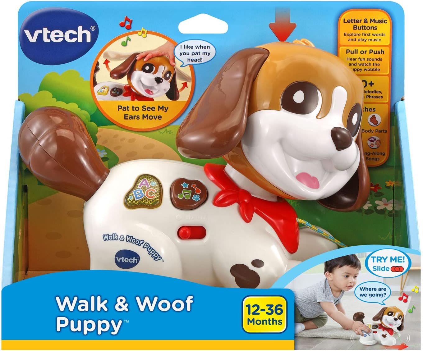 VTech Walk and Woof Puppy | Interactive Pull-Along Learning Puppy with Barking Sounds, Music, Letters & Early Learning for Toddlers