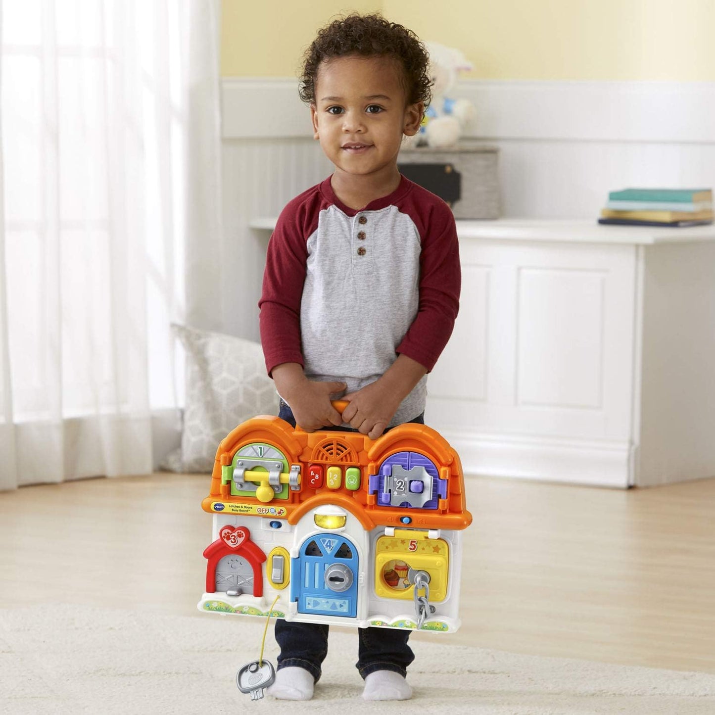 VTech Latches & Doors Busy Board, Multicolor | Interactive Montessori Learning Activity Board with Locks, Keys, Lights, Music & Educational Games for Toddlers