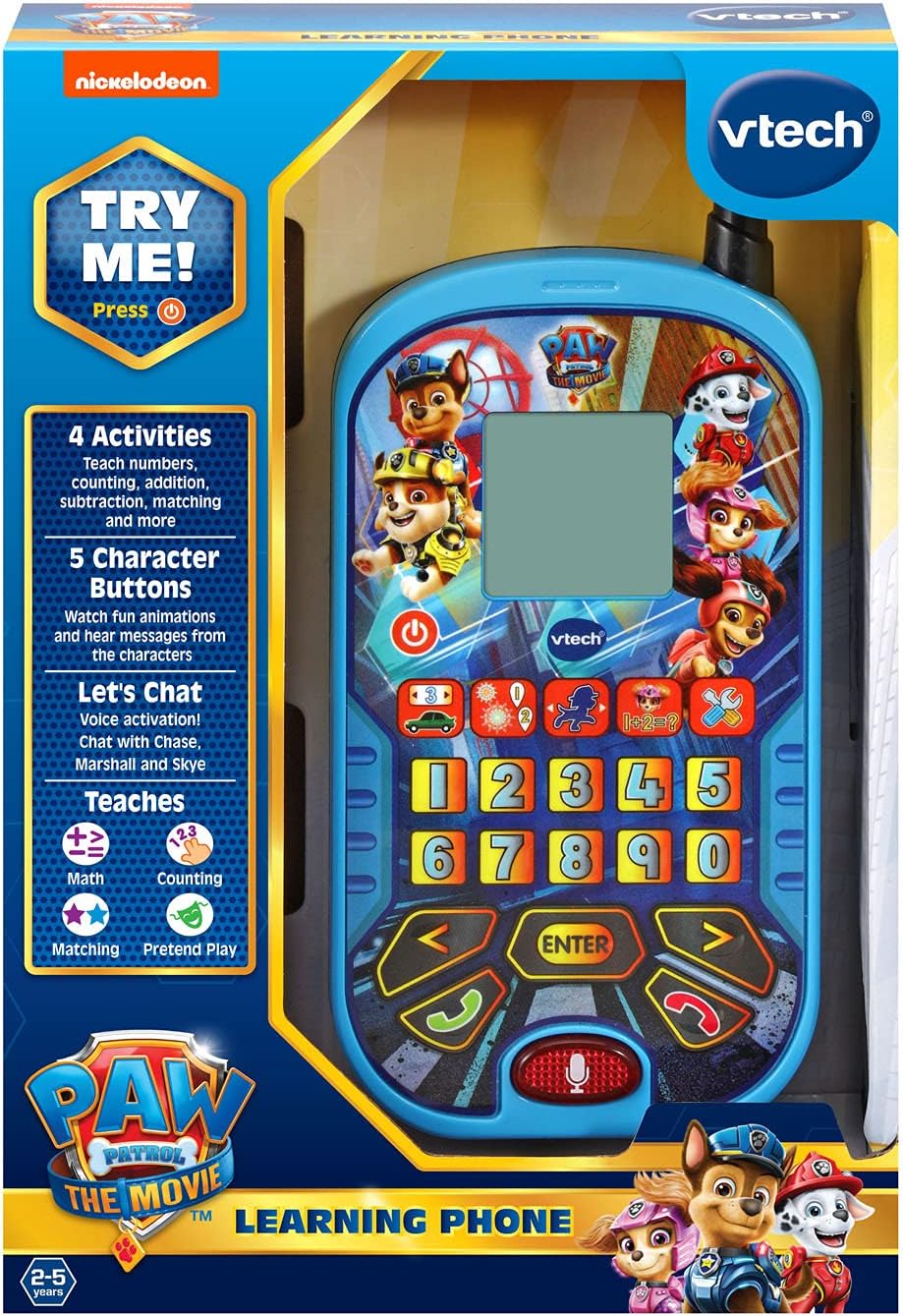 VTech PAW Patrol: The Movie Learning Phone, Blue | Interactive Educational Toy Phone with Voice Chat, 4 Learning Activities & Character Buttons for Kids