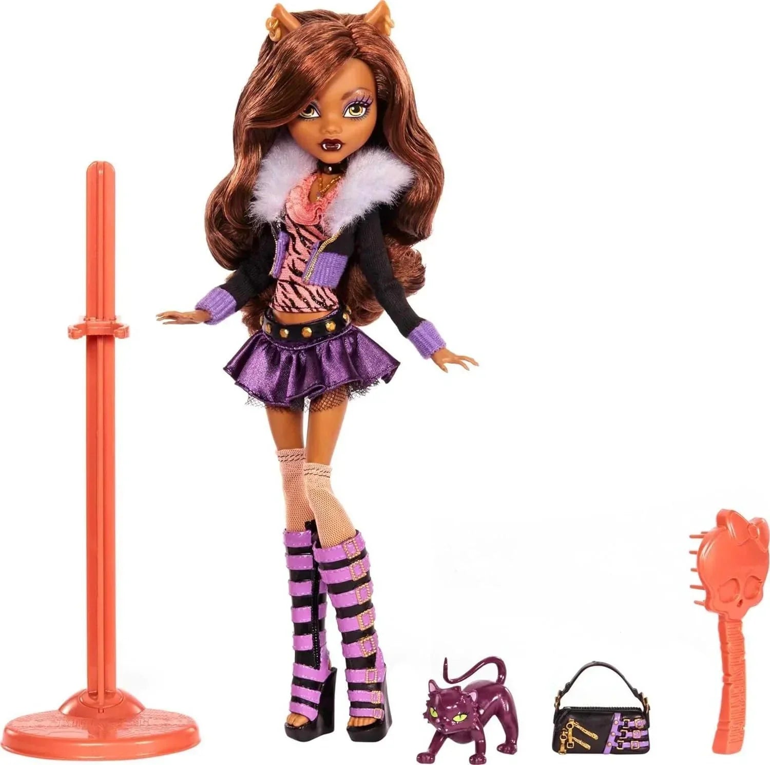 Monster High Clawdeen Wolf Reproduction Doll (10.5 in) Wearing Original Fashion &amp; Shoes, with Pet, Doll Stand &amp; Accessories, Gift for Collectors - Jaiman Toys