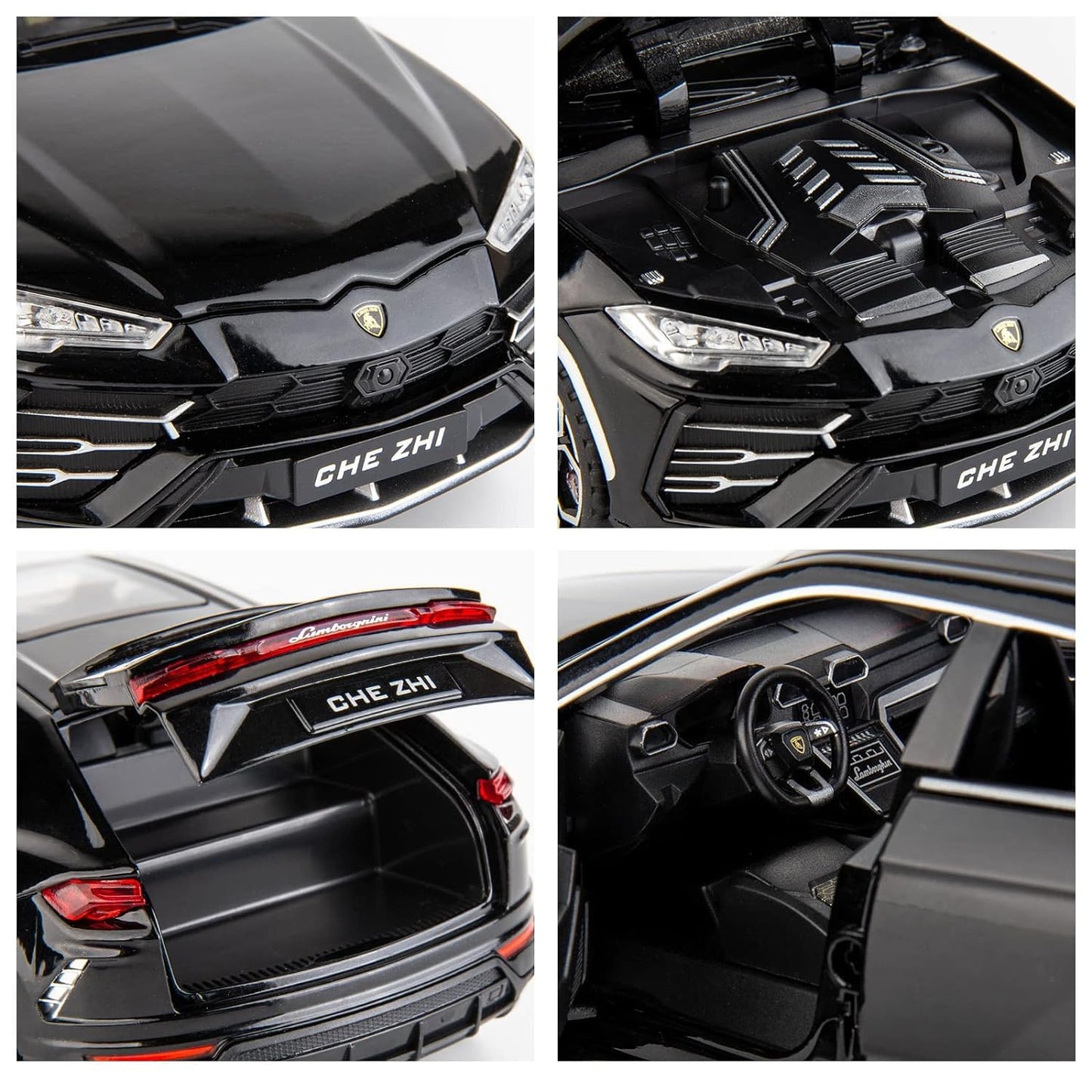 Joy Junction 1:24 Lamborghini Bison URUS Smoke Scale Die-Cast SUV Model with Sound & Light – Pull Back Metal Sports SUV Toy (Black)