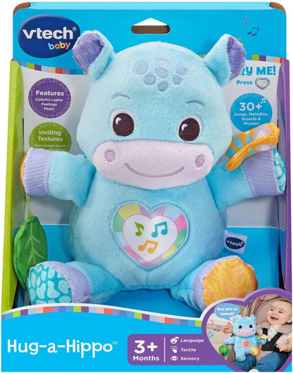 VTech Baby Hug-a-Hippo Musical Plush Learning Toy with Lights, Sounds & Sensory Activities | Blue