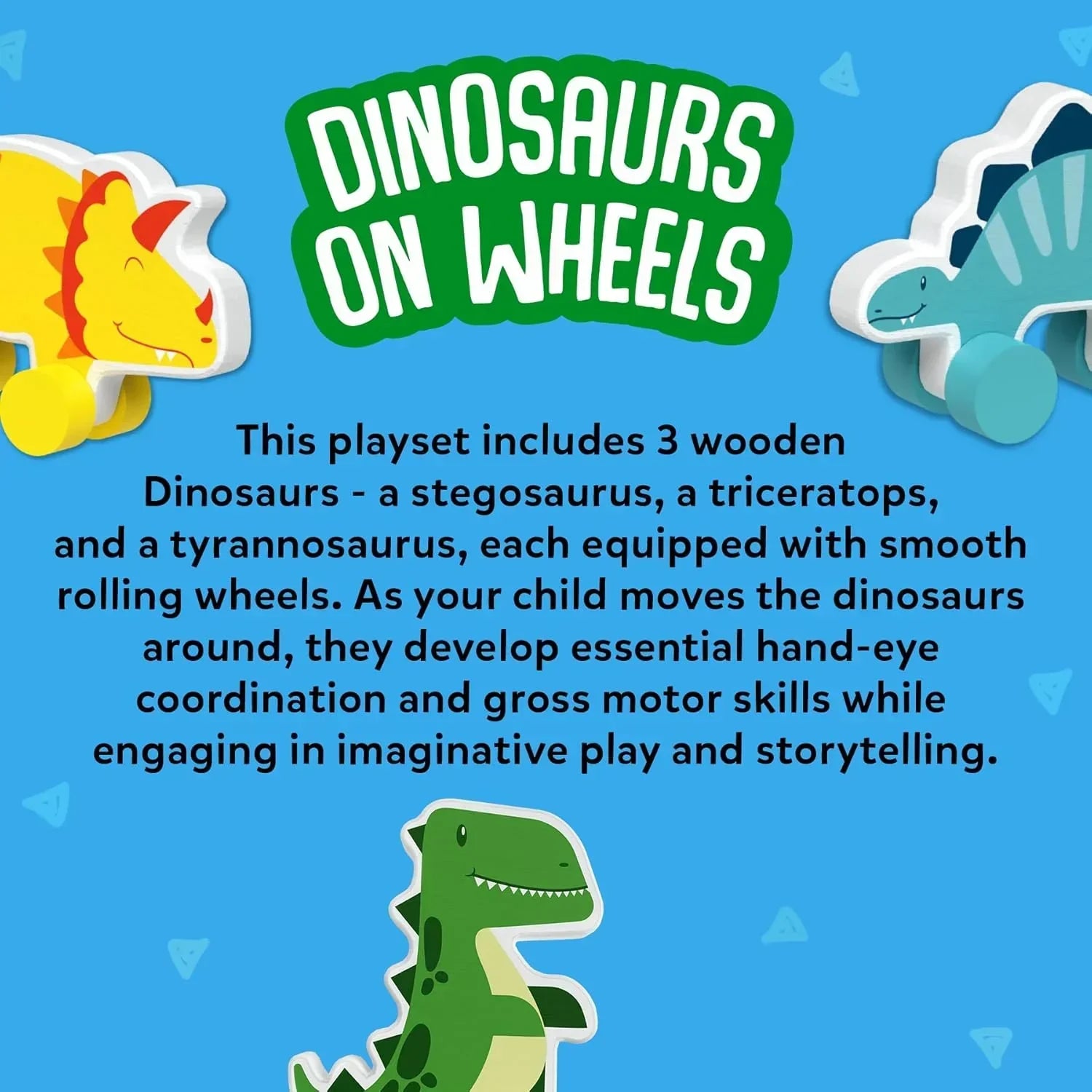 Skillmatics Wooden Dinosaur Toys on Wheels, Imaginative Play for Toddlers, Educational Gifts for Infants 9 Months to 3 Years - Jaiman Toys