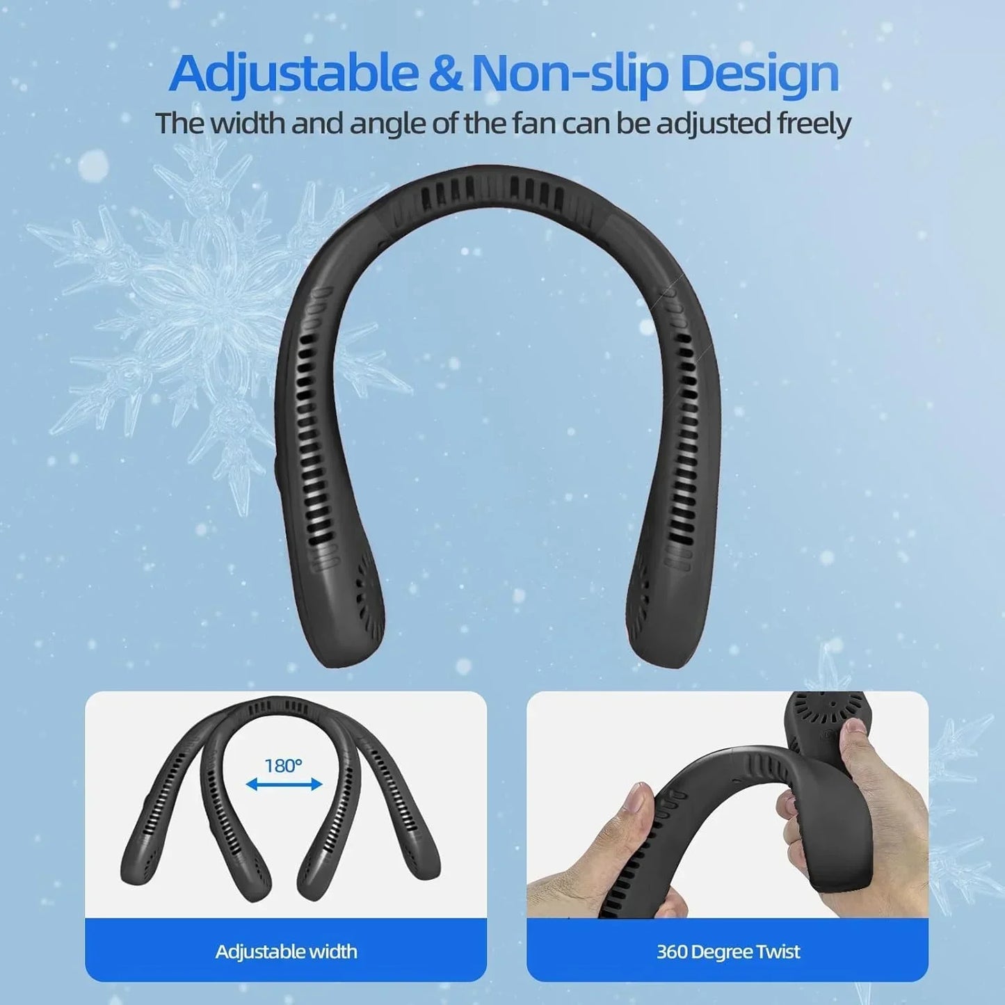 Portable Neck Fan, Personal Fan USB Rechargeable Neck Fan, 5 Speed Hanging Bladeless Fan with Monitor (Black) - Jaiman Toys