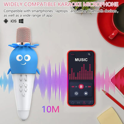 Wireless Bluetooth Karaoke Microphone, Portable 4D Stereo Mircophone with LED 7 Colorful Light, Intelligent Sound Repair Mic Speaker (Blue) - Jaiman Toys