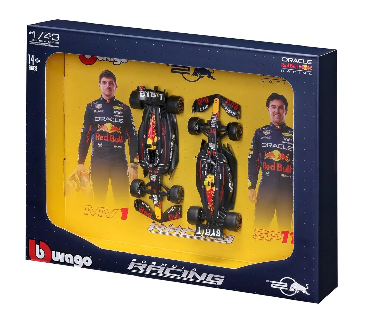 Bburago 2024 Oracle Red Bull Formula F1 Racing Team RB20 Set of 2 Cars 1:43 Die Cast Scale Miniature Model Cars, with Photo Frame Packaging - Jaiman Toys