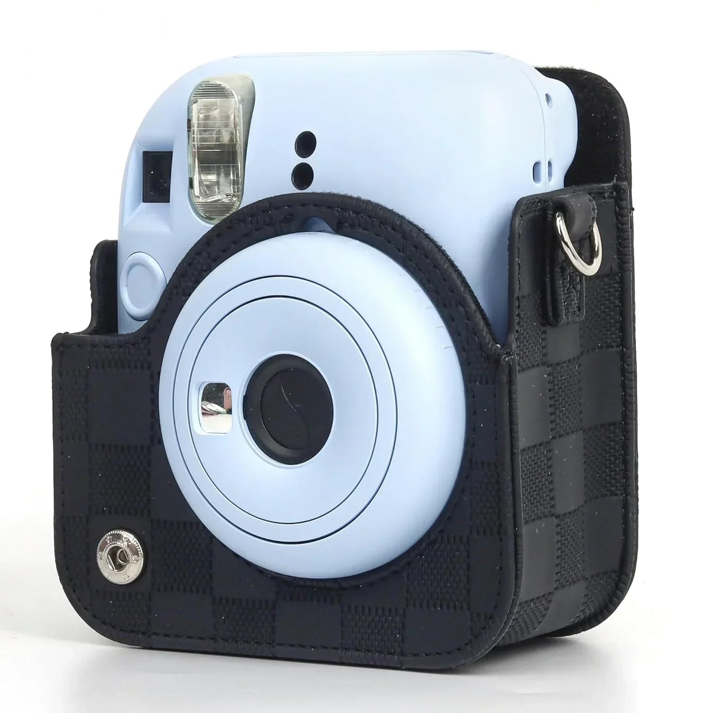 Checkmate Style – Chess Board PU Leather Camera Case for Instax Mini 12 with Adjustable Strap - Black - Jaiman Toys
