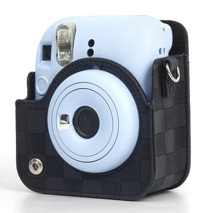 Checkmate Style – Chess Board PU Leather Camera Case for Instax Mini 12 with Adjustable Strap - Black - Jaiman Toys