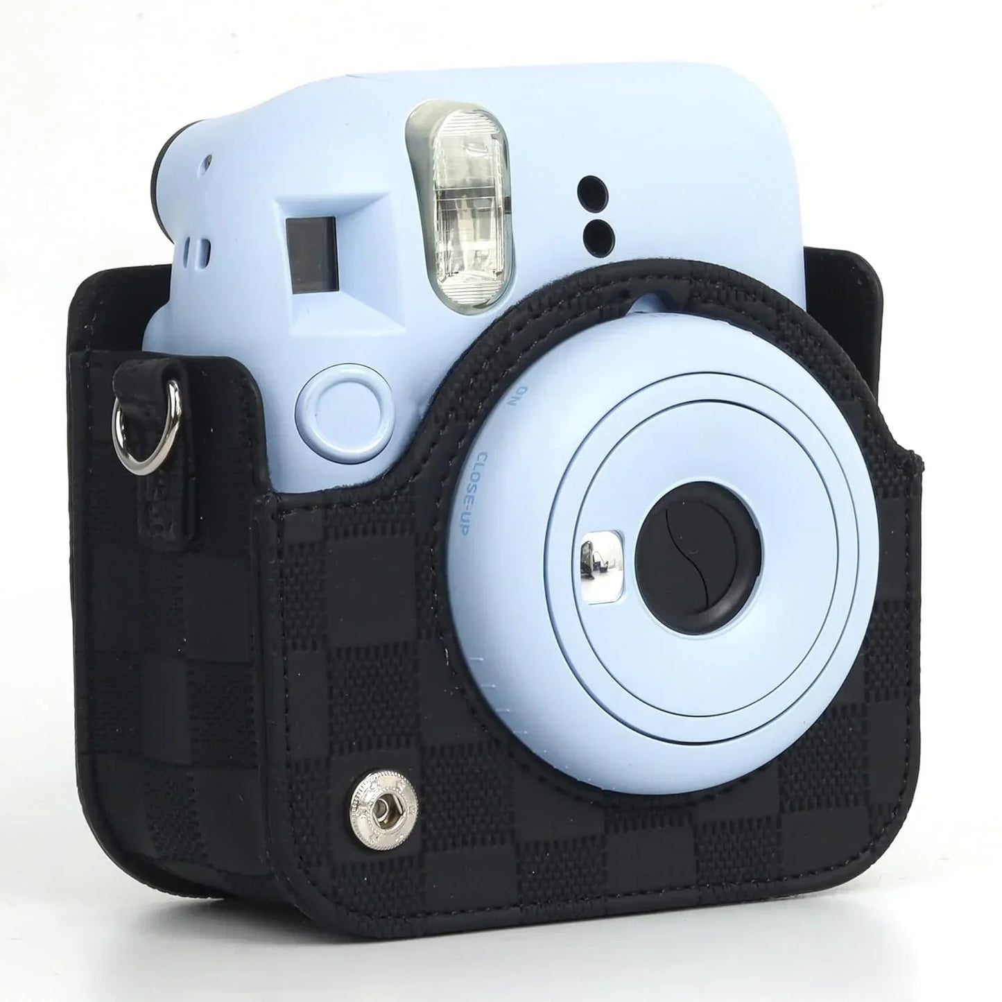 Checkmate Style – Chess Board PU Leather Camera Case for Instax Mini 12 with Adjustable Strap - Black - Jaiman Toys