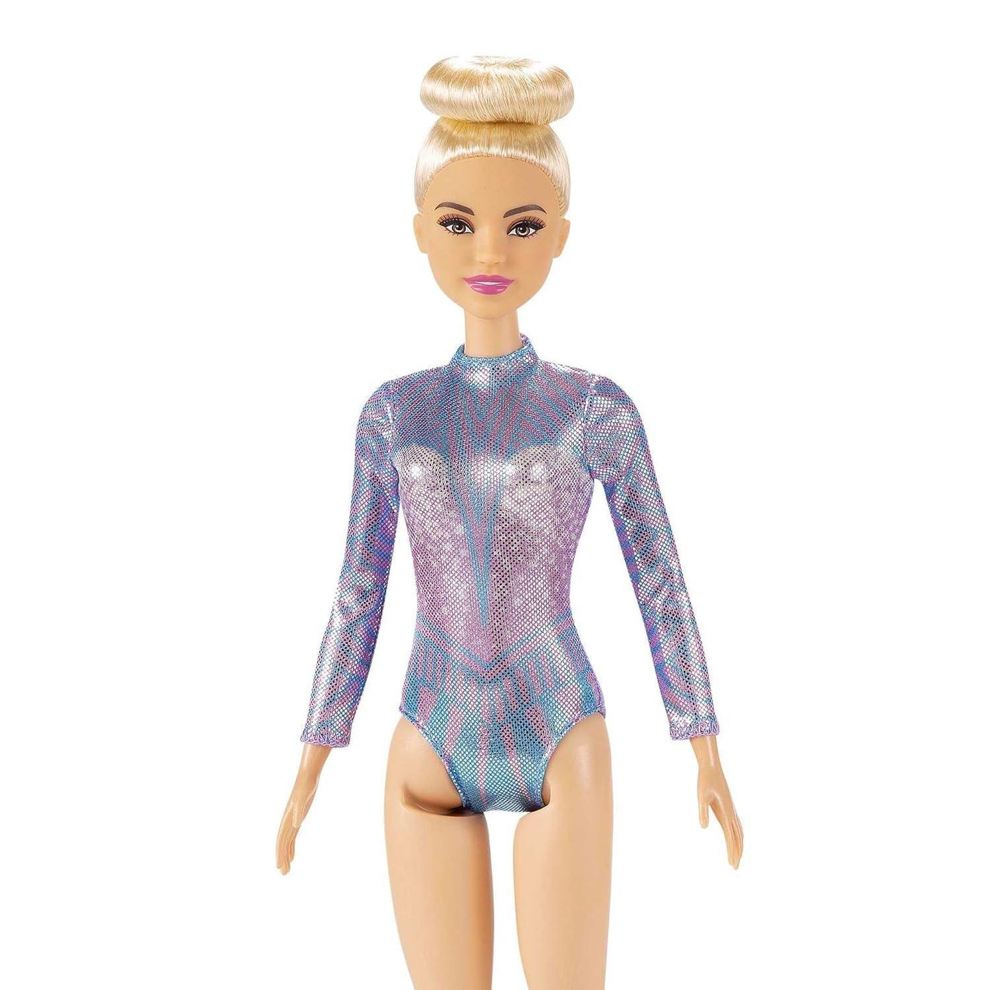 Barbie Rhythmic Gymnast Blonde Doll (12-in/30.40-cm) with Colorful Metallic Leotard, 2 Clubs & Ribbon Accessory, Great Gift for Ages 3 Years Old & Up - Jaiman Toys