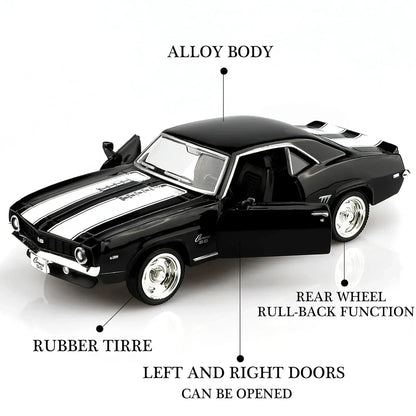 RMZ City 1:36 1969 Chevrolet Camaro SS Die-Cast Car | Pull Back & Go | Openable Doors | Red / Black