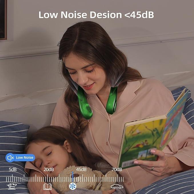 Portable Neck Fan, Personal Fan USB Rechargeable Neck Fan, 5 Speed Hanging Bladeless Fan with Monitor (Green) - Jaiman Toys