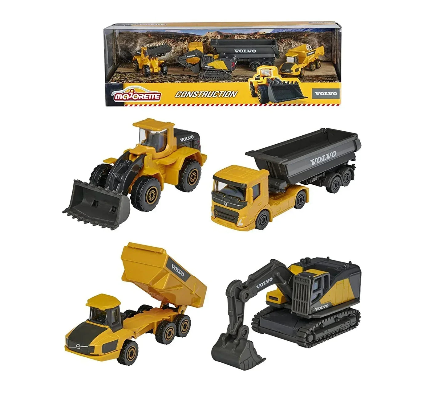 Majorette Volvo Construction Vehicles– Excavator, Wheel Loader, Dump Truck, Articulated Hauler - Jaiman Toys