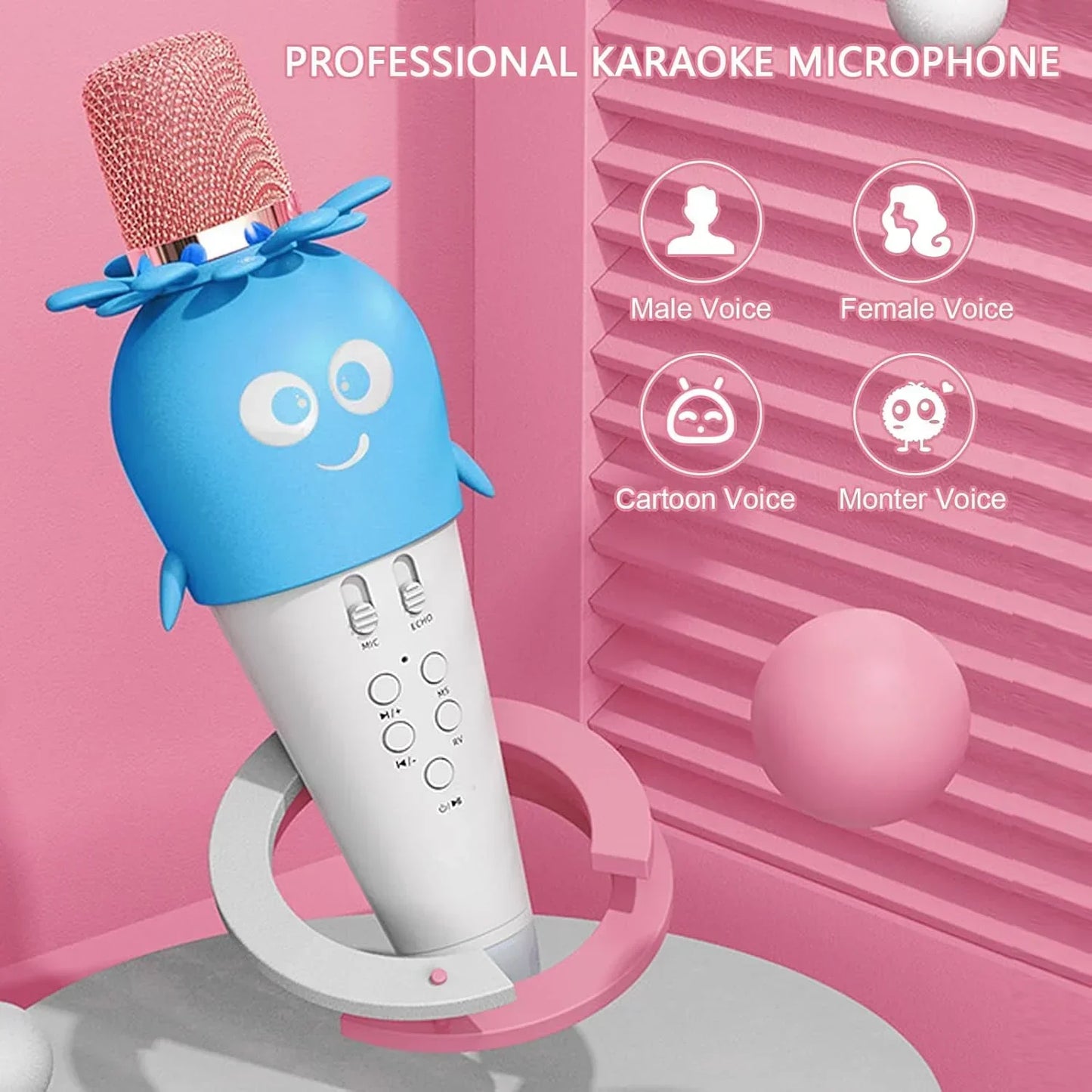 Wireless Bluetooth Karaoke Microphone, Portable 4D Stereo Mircophone with LED 7 Colorful Light, Intelligent Sound Repair Mic Speaker (Blue) - Jaiman Toys
