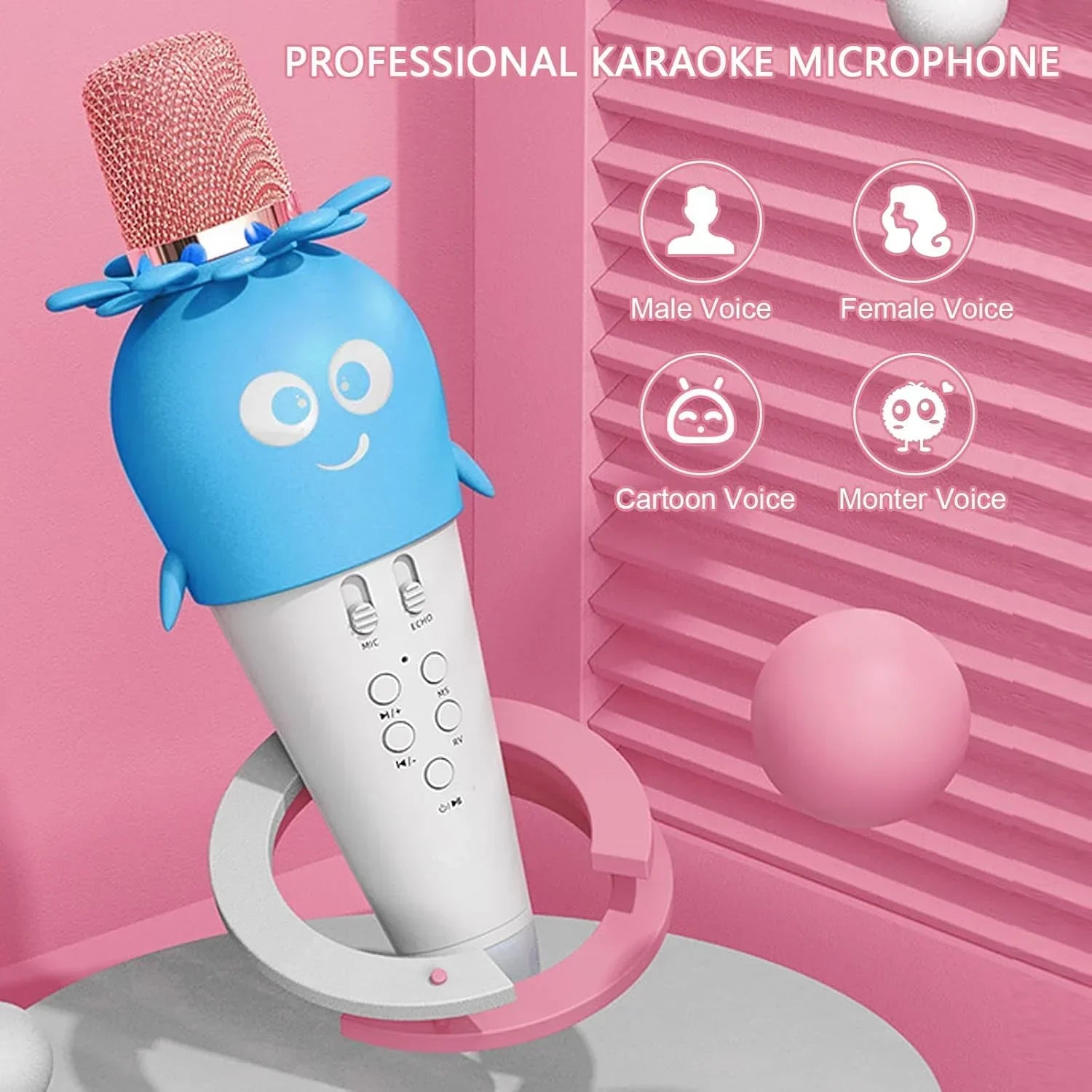 Wireless Bluetooth Karaoke Microphone, Portable 4D Stereo Mircophone with LED 7 Colorful Light, Intelligent Sound Repair Mic Speaker (Blue) - Jaiman Toys