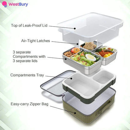 Stainless Steel Kids Lunch Box 1060ML – 4 Compartment Bento Box with Tableware & Insulated Bag | Leakproof, BPA-Free & Dishwasher Safe -Purple