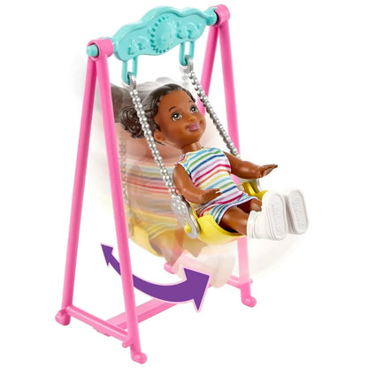 Barbie Skipper™ Babysitters Inc.™ Bounce House Playset with Skipper™ Babysitter Doll, Toddler Doll, Swing & Accessories, Toy for 3 Year Olds & Up - Jaiman Toys