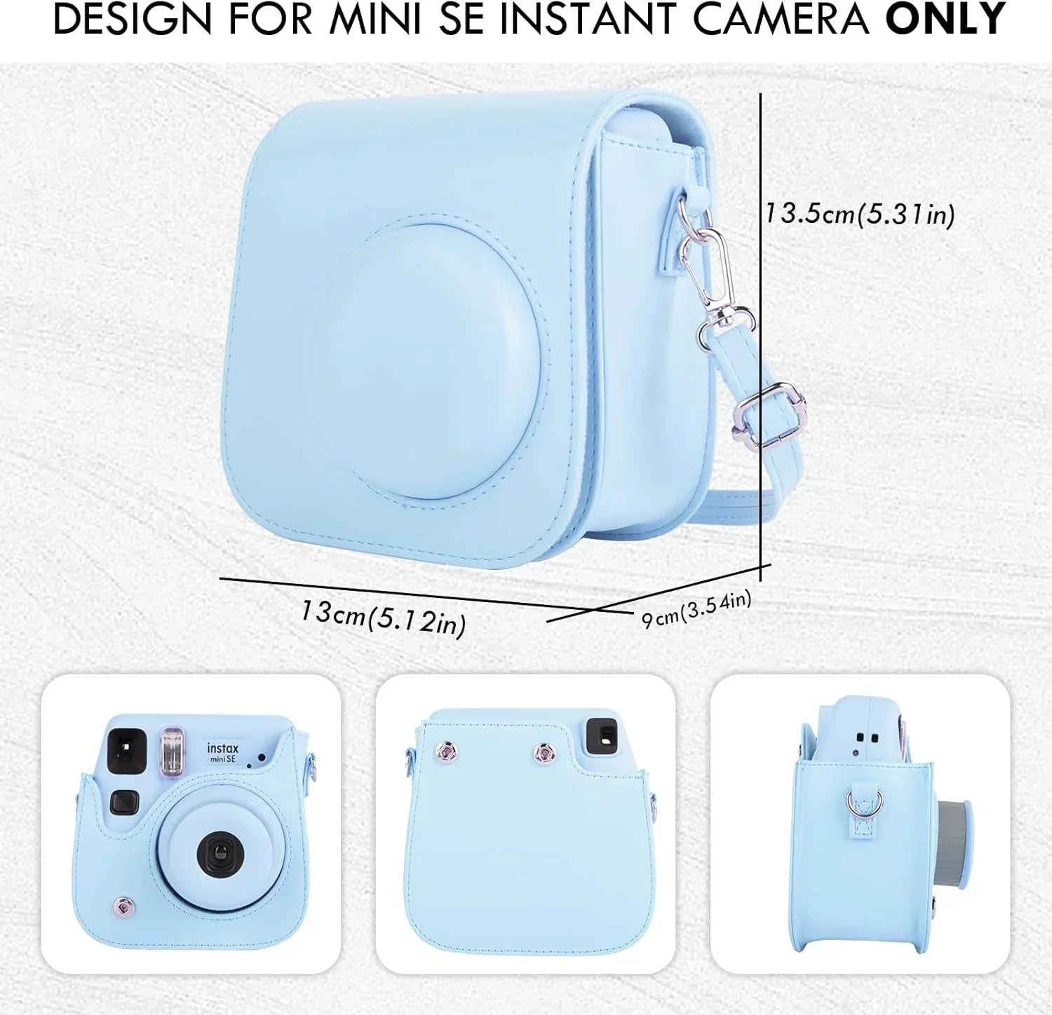 PU Leather Camera Case for Instax Mini SE – Protective Pouch with Adjustable Shoulder Strap - Blue - Jaiman Toys