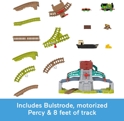 Fisher-Price Thomas & Friends Bulstrode & Talking Which-Way Bridge Train Set – Motorized Percy Track Playset
