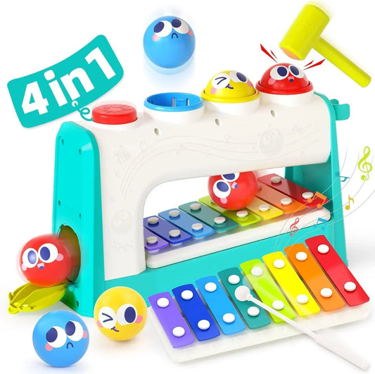 "HOLA Xylophone &amp; Pounding Toy Set: Interactive Musical Fun with Balls &amp; Hammer – Perfect 1st Birthday Gift for Boys &amp; Girls Aged 12 Months+" - Jaiman Toys
